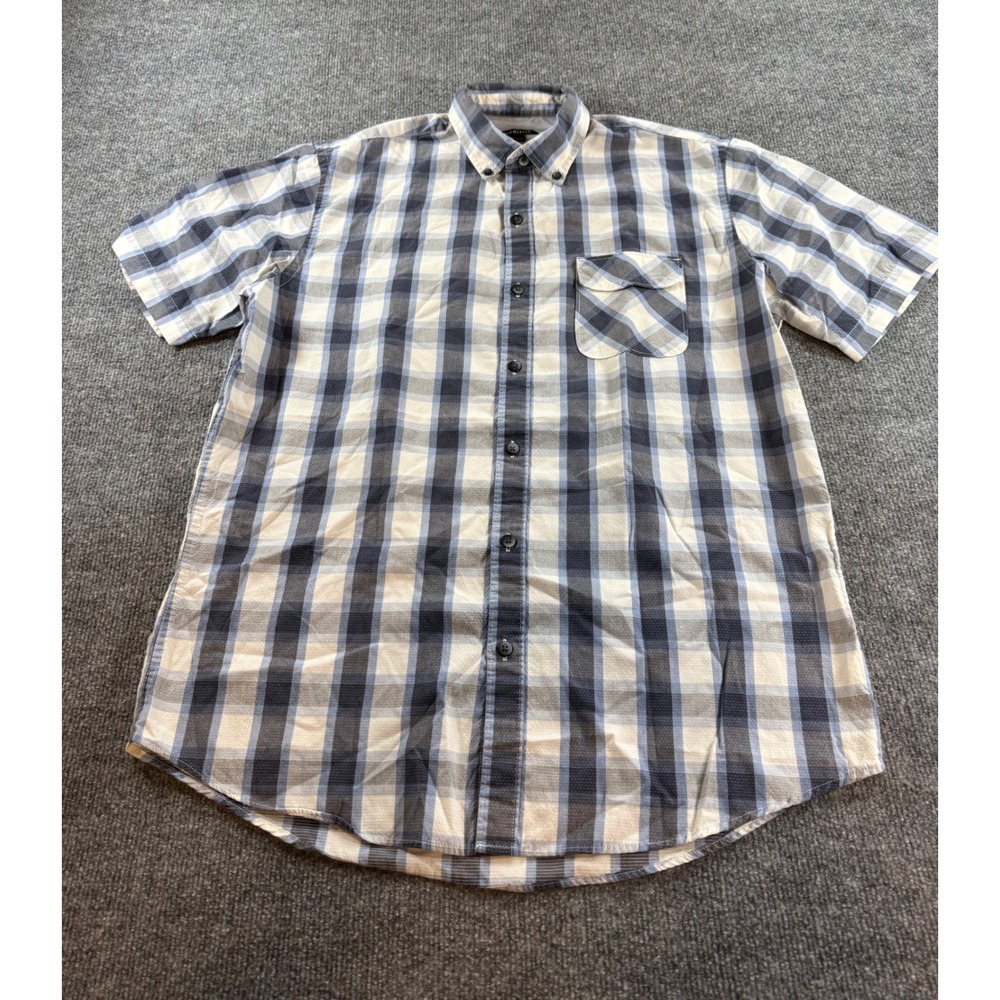 Van Heusen Mens Blue White Plaid Short Sleeve Button Down Shirt Size M 15-15.5